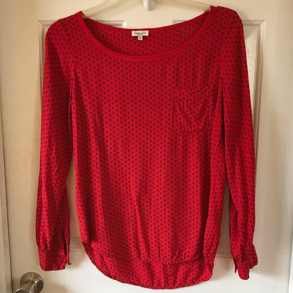 🏈Splendid | Red Rayon Pocket Blouse Sz M